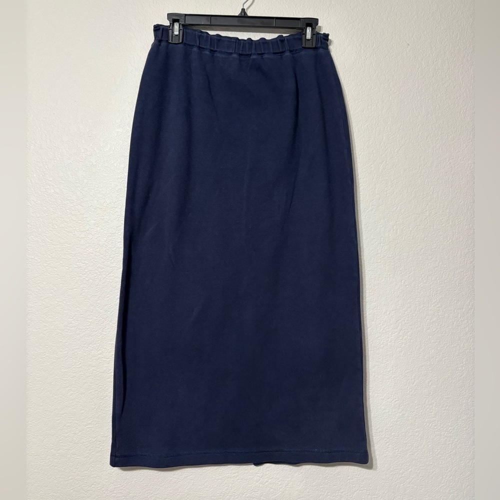 Vintage Casual Corners Navy Blue Women's Fleece Skirt, Elastic Waist, Back Slit.